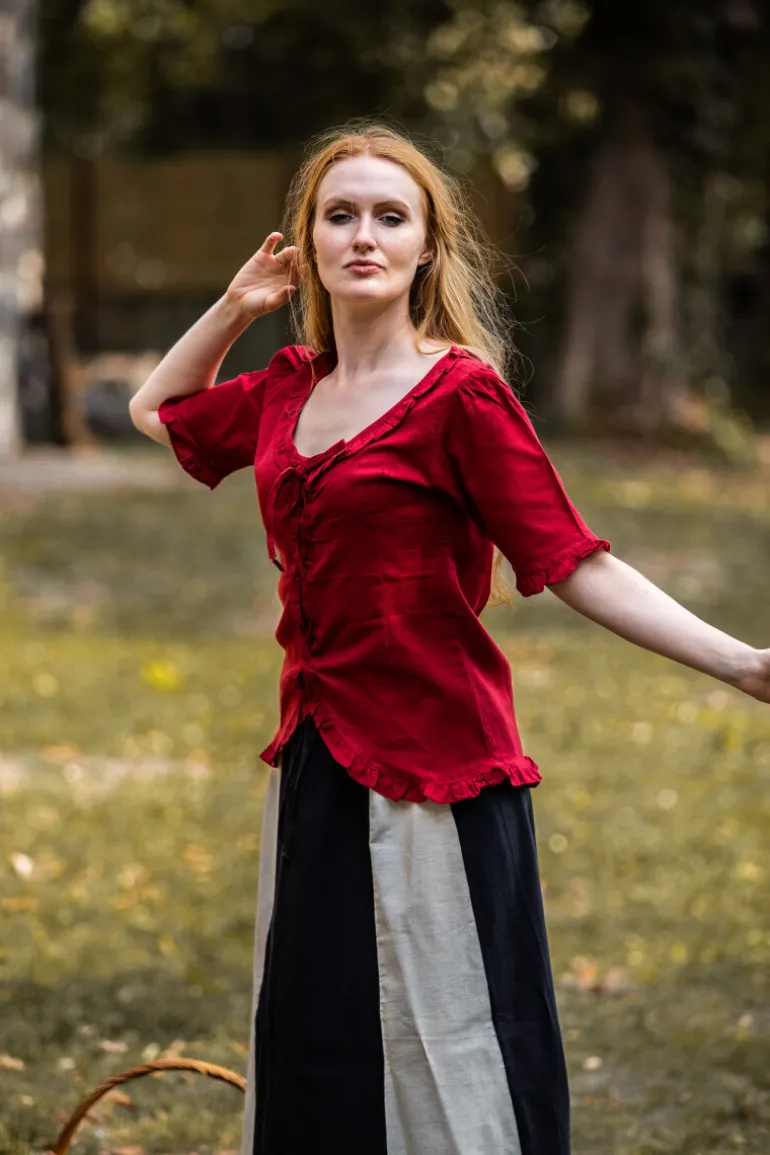 Leonardo Carbone Kurzarm-Rüschenbluse "Bea" Bordeaux | Damen Blusen