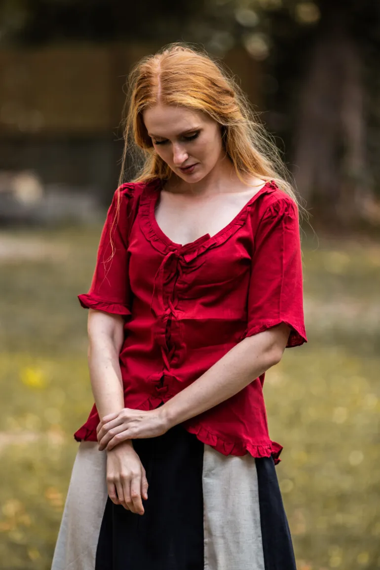 Leonardo Carbone Kurzarm-Rüschenbluse "Bea" Bordeaux | Damen Blusen