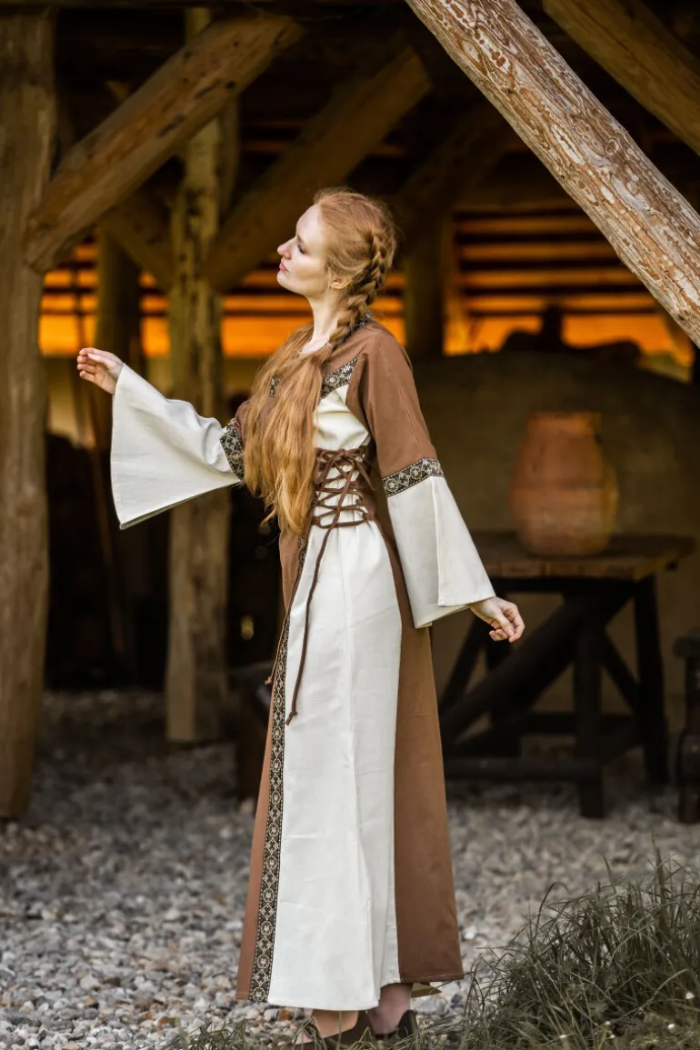 Leonardo Carbone Mittelalter Baumwollkleid "Angie" Tabak/Natur | Damen Kleider