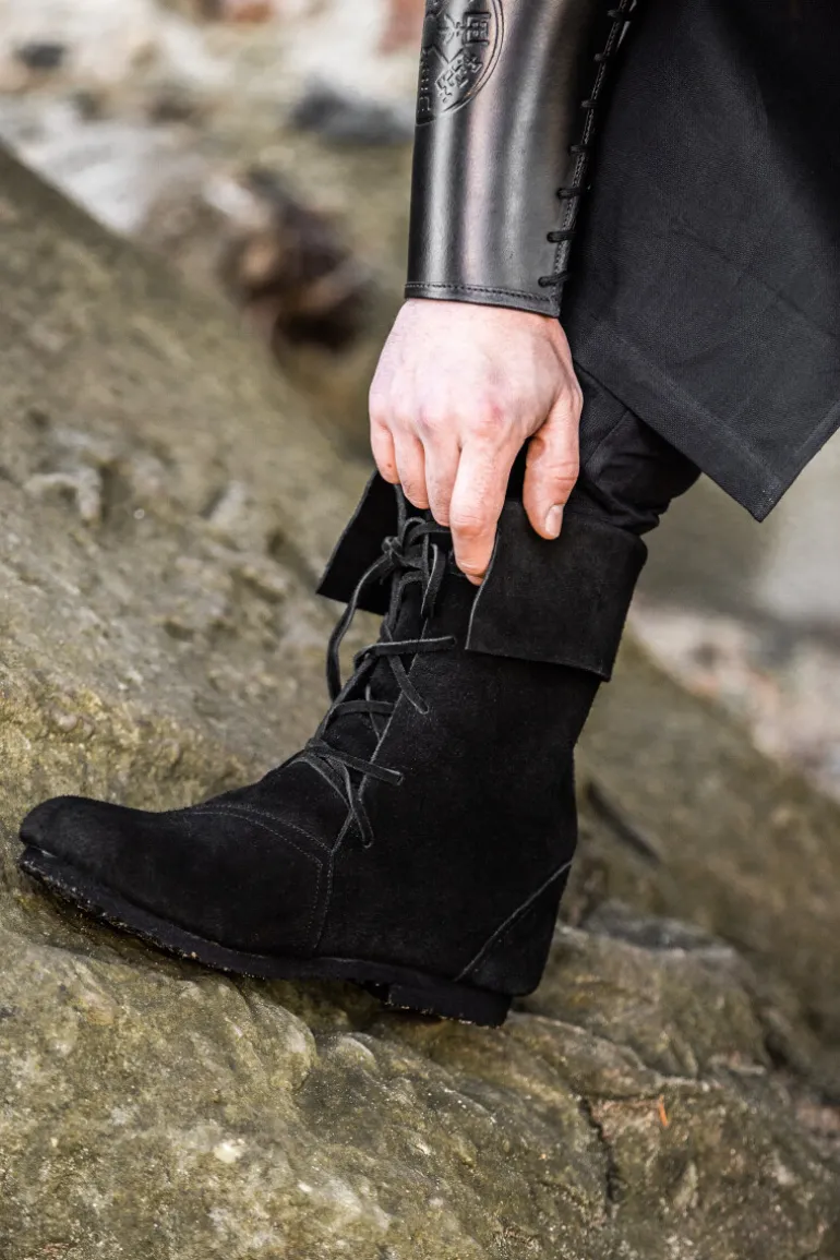 Leonardo Carbone 074 Mittelalter-Stiefel "Aurin" mit Stulpe - Schwarz | Schuhe
