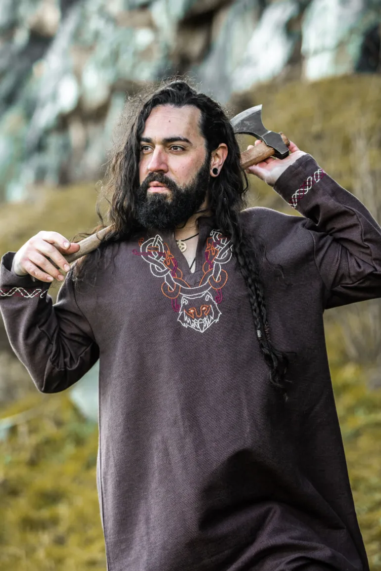 Leonardo Carbone Wikinger Tunika "Freki" mit Handstickerei | Herren Tuniken